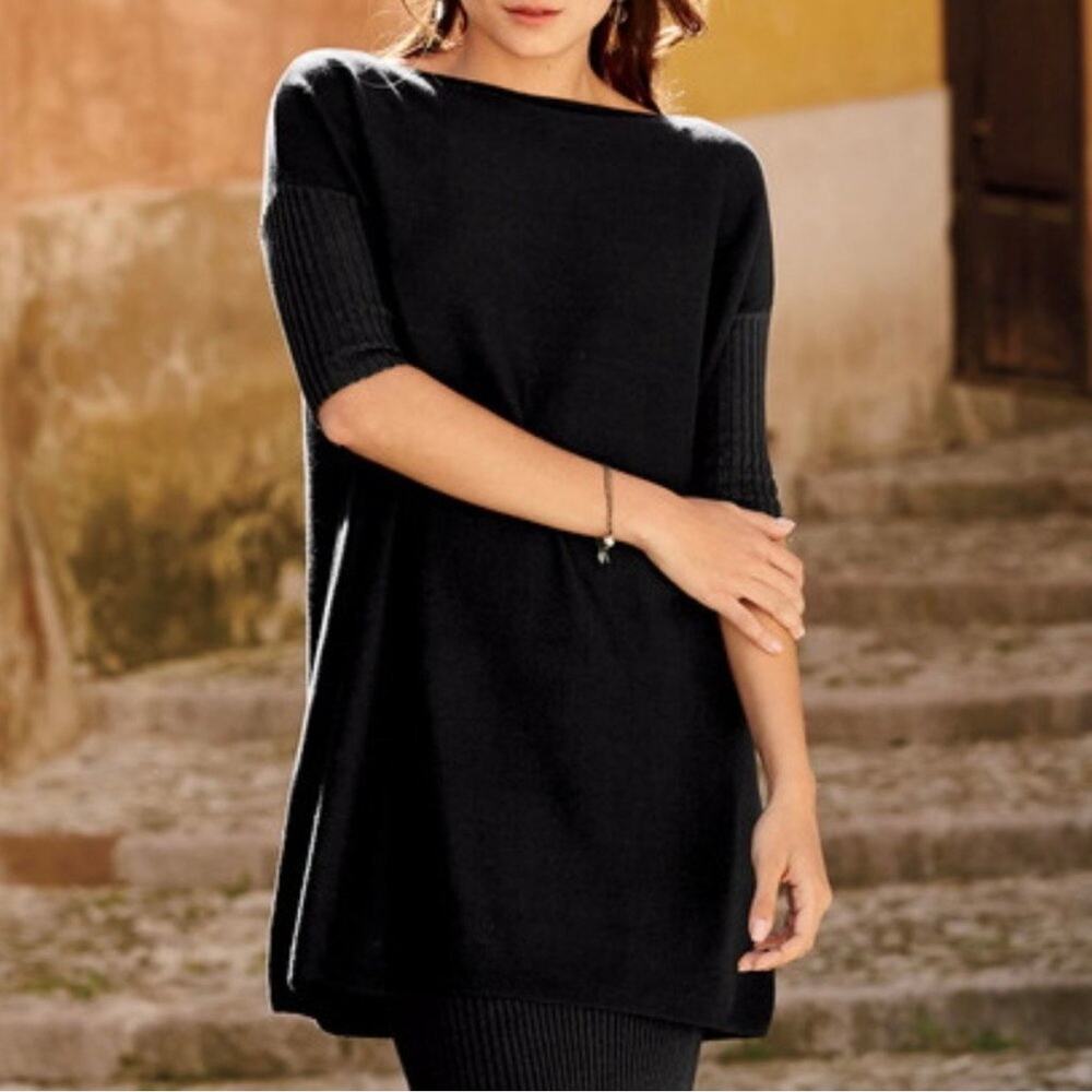 Peruvian Connection Rebelle Pima Cotton Modal Knit Tunic Sweater Top Black M